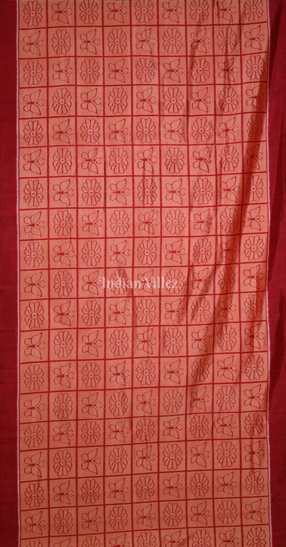 Peach Red Nabakothi Odisha Ikat Contemporary Designer Silk Saree 