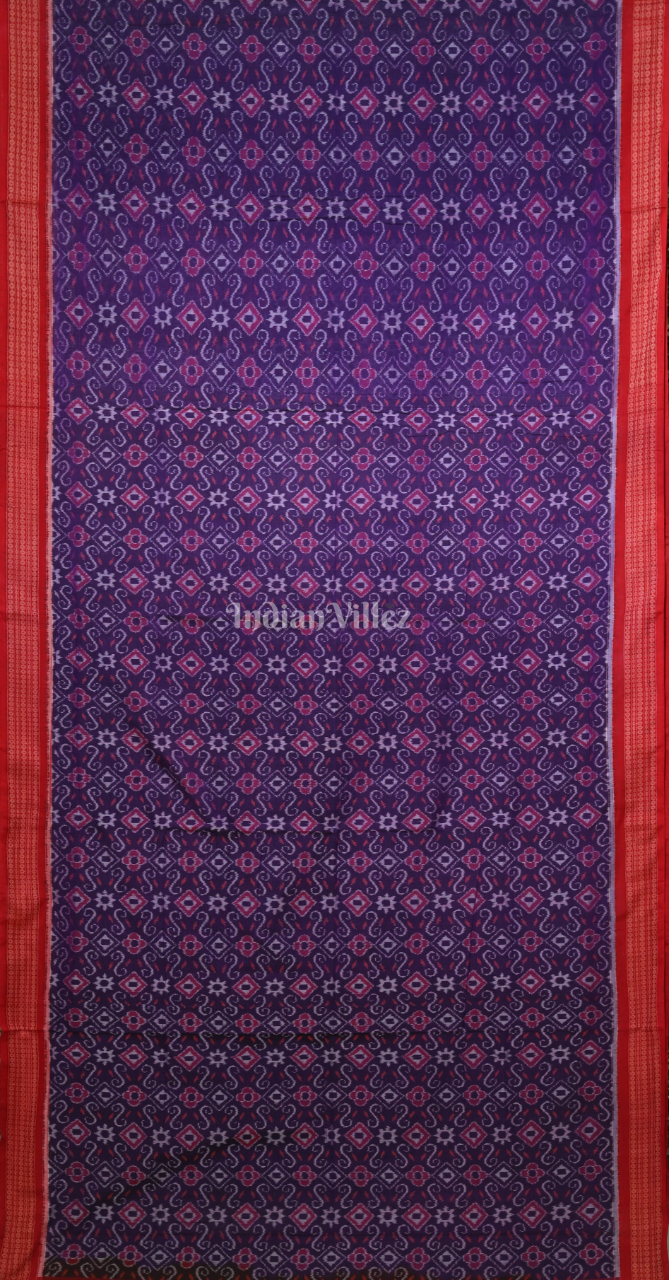 Purple Red Flower Motif Odisha Ikat Sambalpuri Cotton Saree