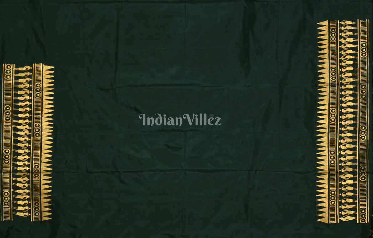 Bottle Green Tribal Konark Chakra Hand-Painted Pattachitra Saree 