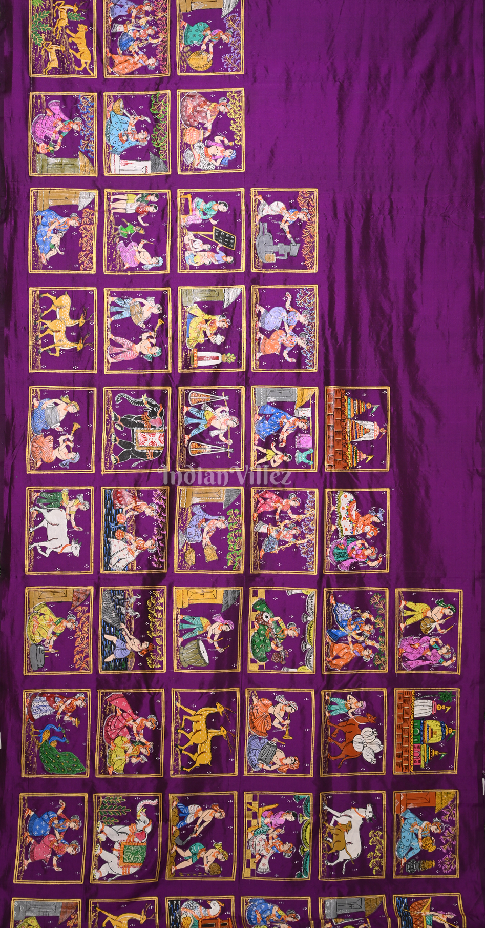Wine Purple Raja Doli Theme Hand-Painted Pattachitra Saree 