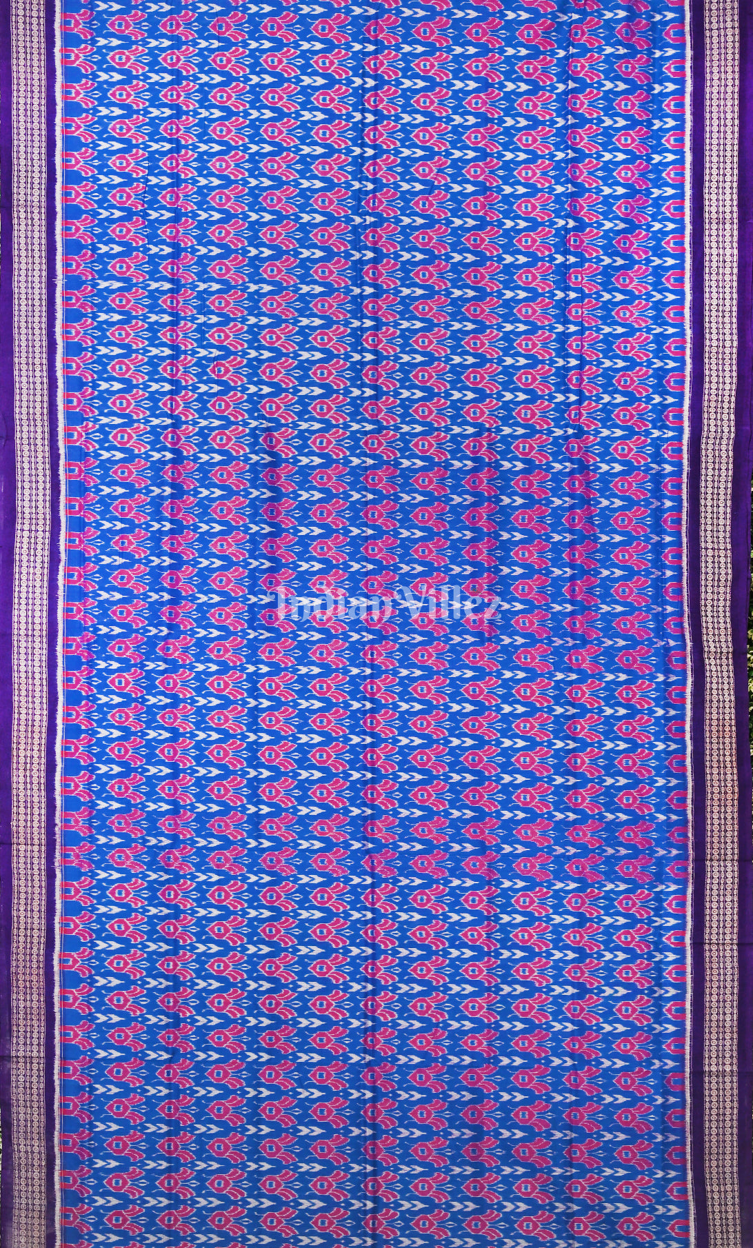 Blue Purple Flower Motif Odisha Ikat Sambalpuri Cotton Saree 