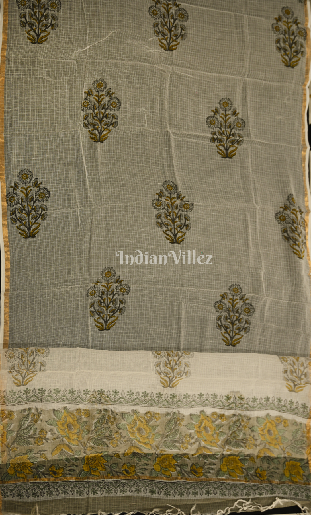 Grey Yellow Sanganeri Block Printed Kotta Suit Sets