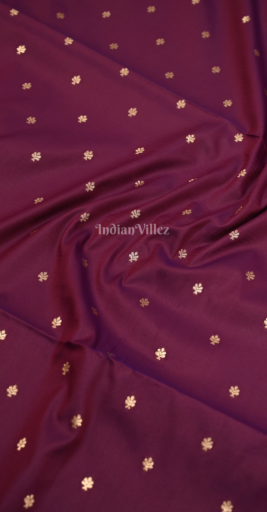 Purple Wine  Butta Butti Design Pure Mashru Satin Silk Banarasi Saree