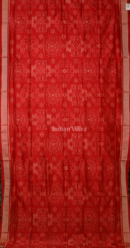 Exclusive Red Divine Yantra Elegance Odisha Ikat Sambalpuri Silk Saree 