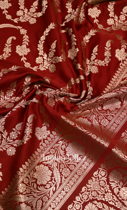 Exclusive Pure Red Mashru Satin Silk Banarasi Saree 