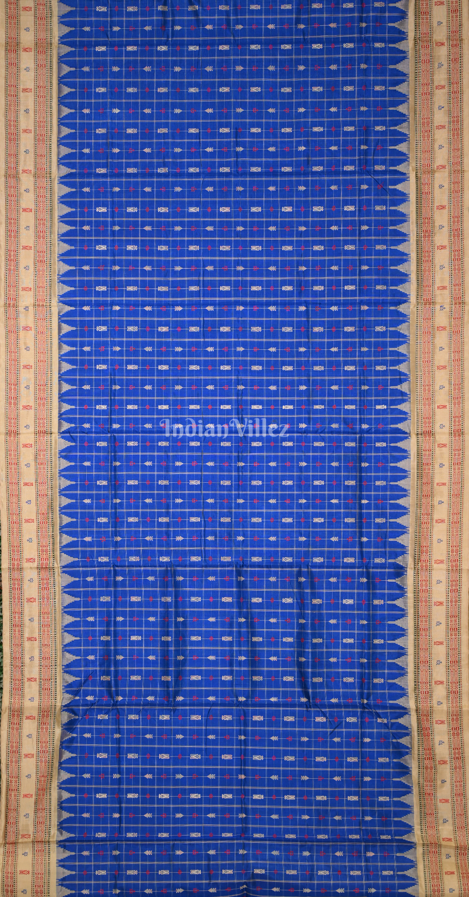 Blue Beige Hazarbuti Odisha Ikat Tussar Silk Saree