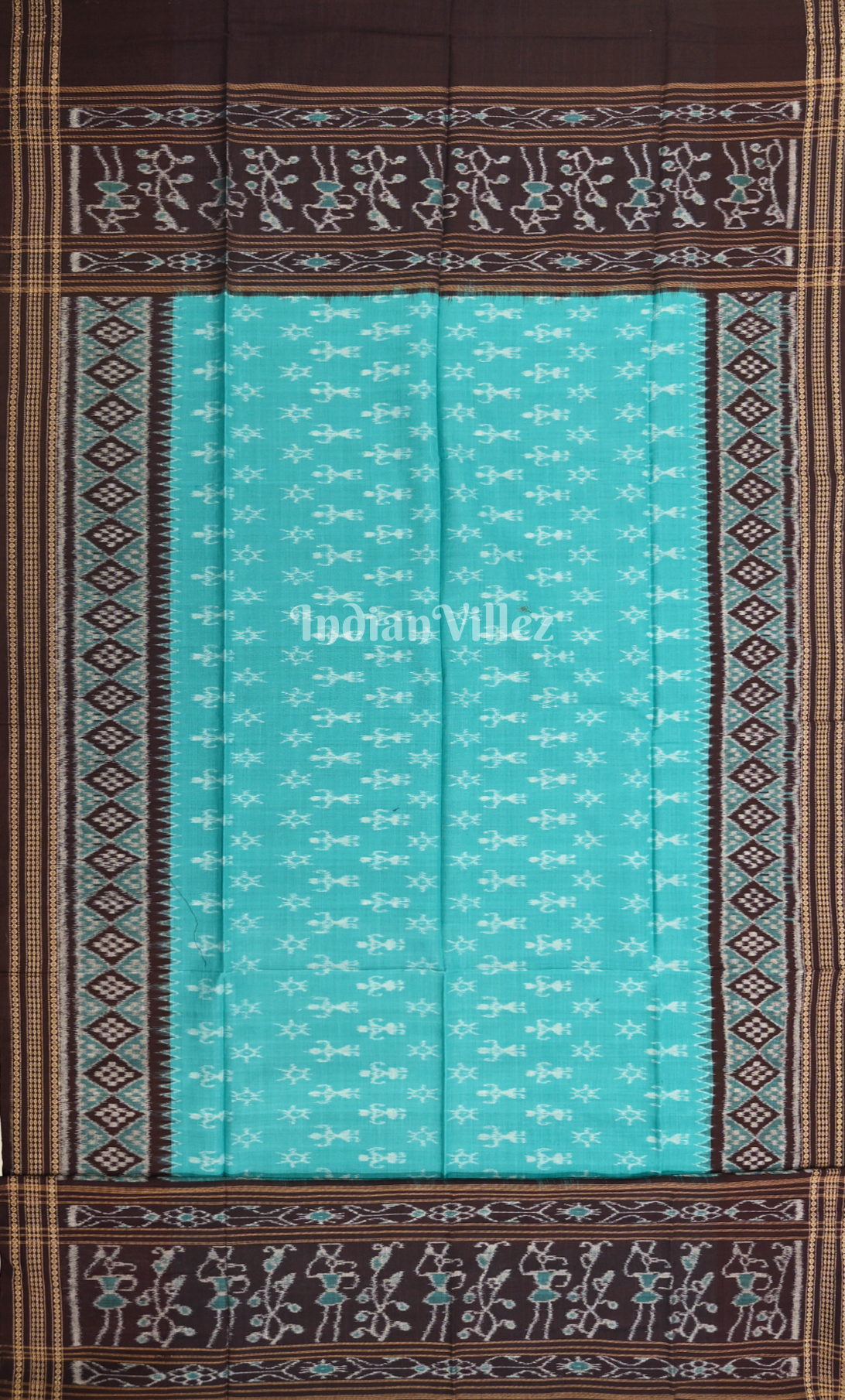 Coffee Green Tribal Design Odisha Ikat Sambalpuri Dress Set & Dupatta 