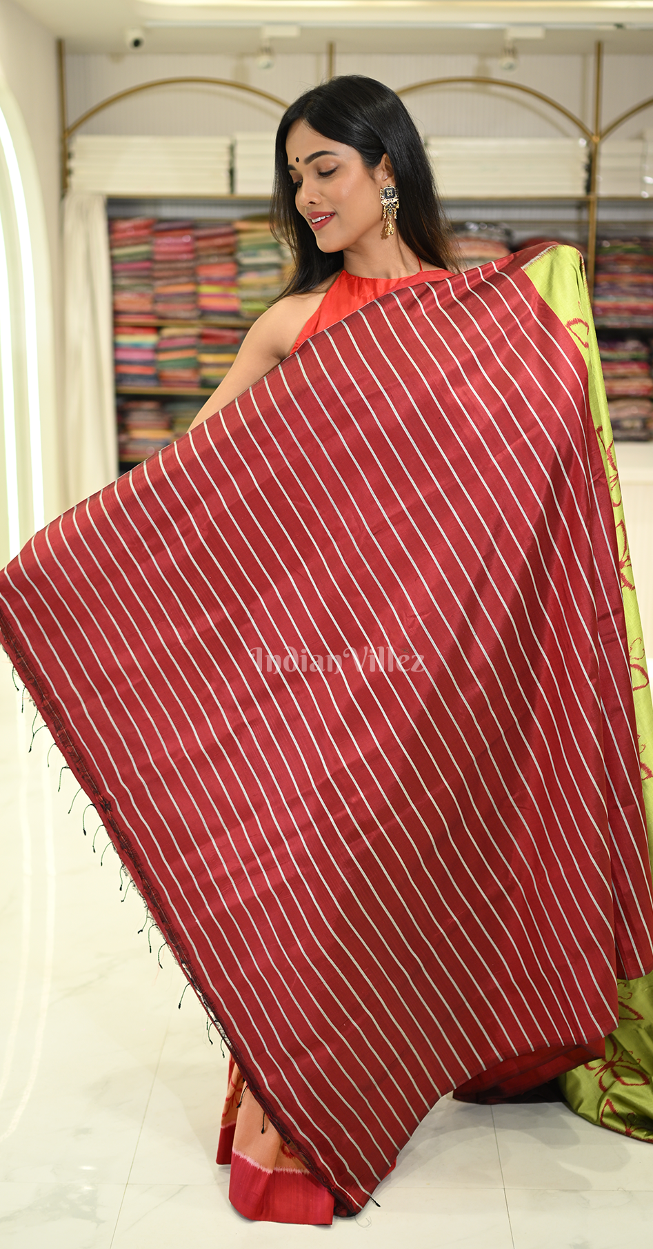 Apple Green Butterfly Design Contemporary Silk Saree