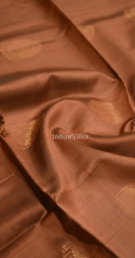 Copper Brown Maroon Floral Zari Pure Kanjivaram Soft Silk Saree