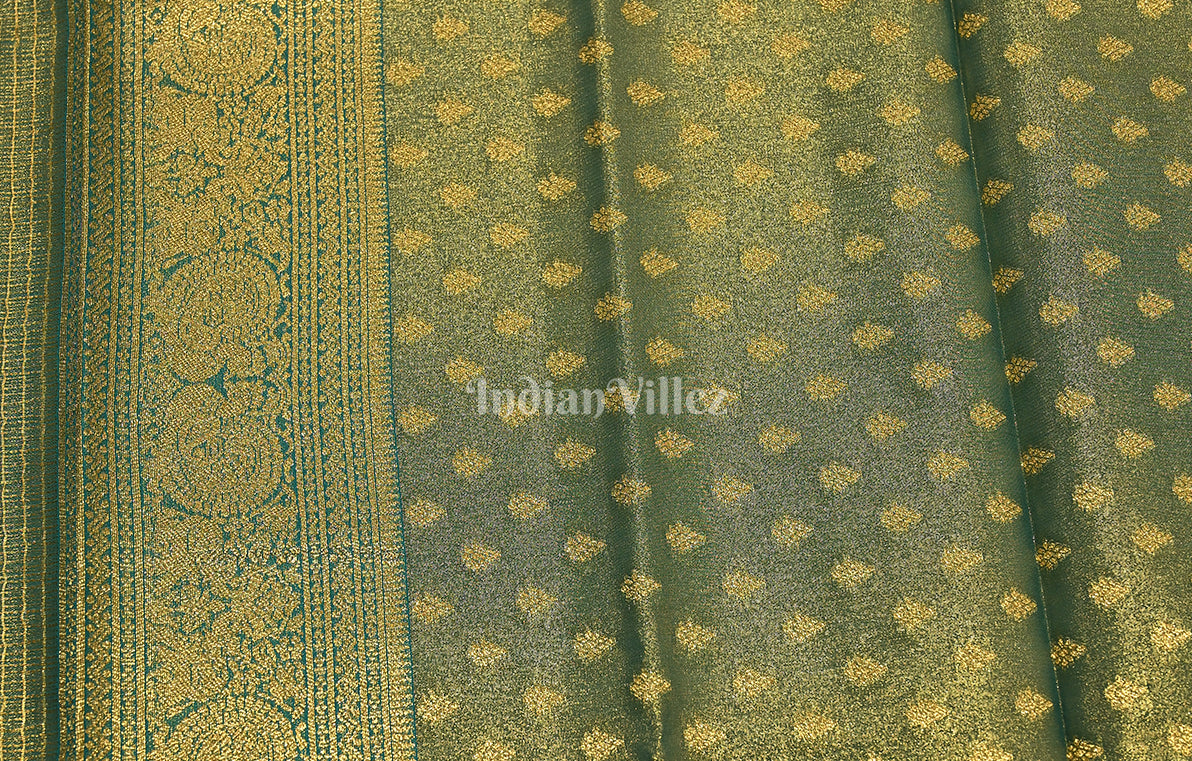 Dark Green Pure Brocade Kanjivaram Silk Saree