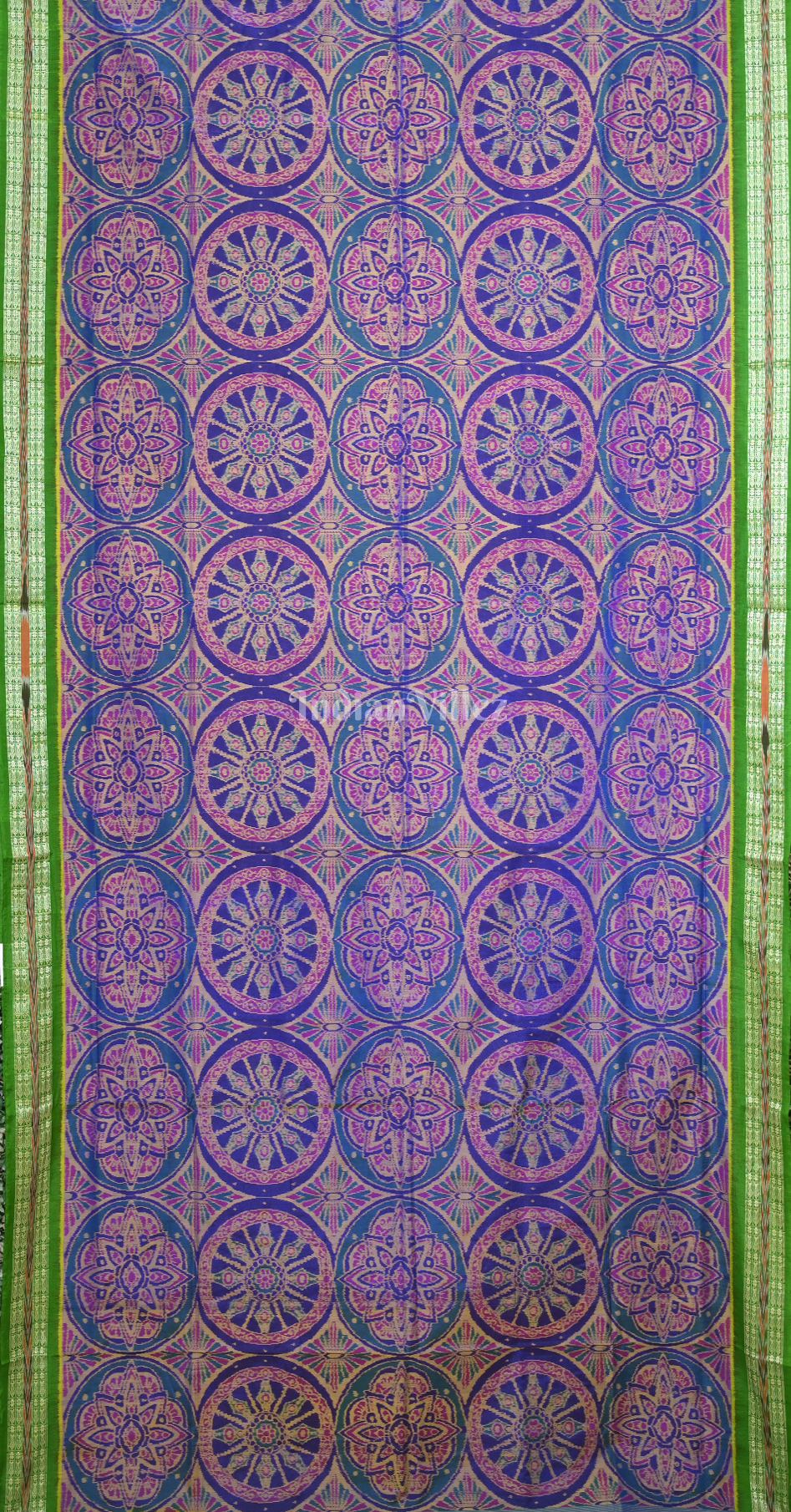Blue Green Circular Motif Odisha Ikat Sambalpuri Silk*Cotton (Bapta) Saree