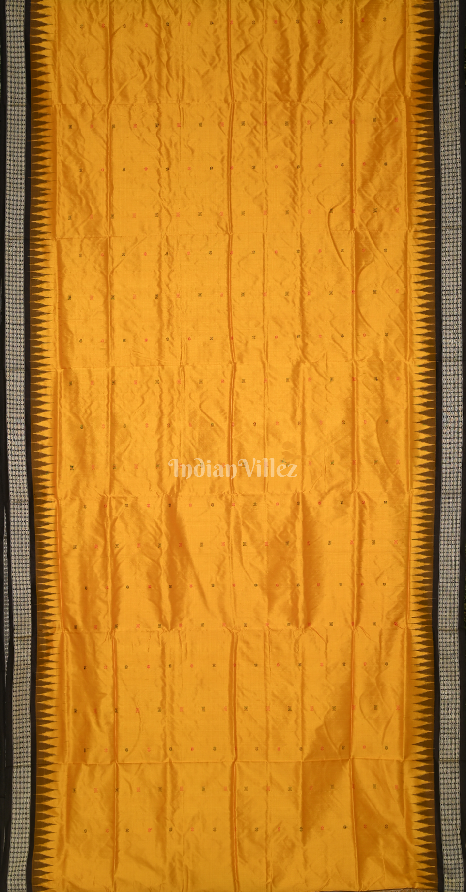 Mustard Yellow Black Tribal Theme Odisha Ikat Bomkai Sambalpuri Silk Saree