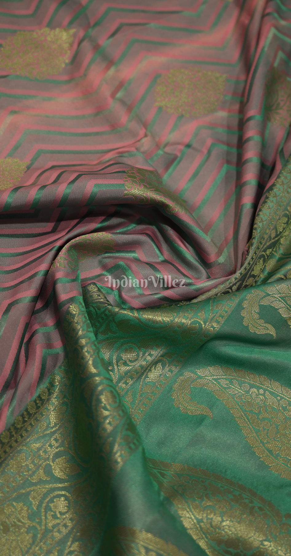 Pink Turquoise Two Tone Leheriya Banarasi Satin Silk Saree