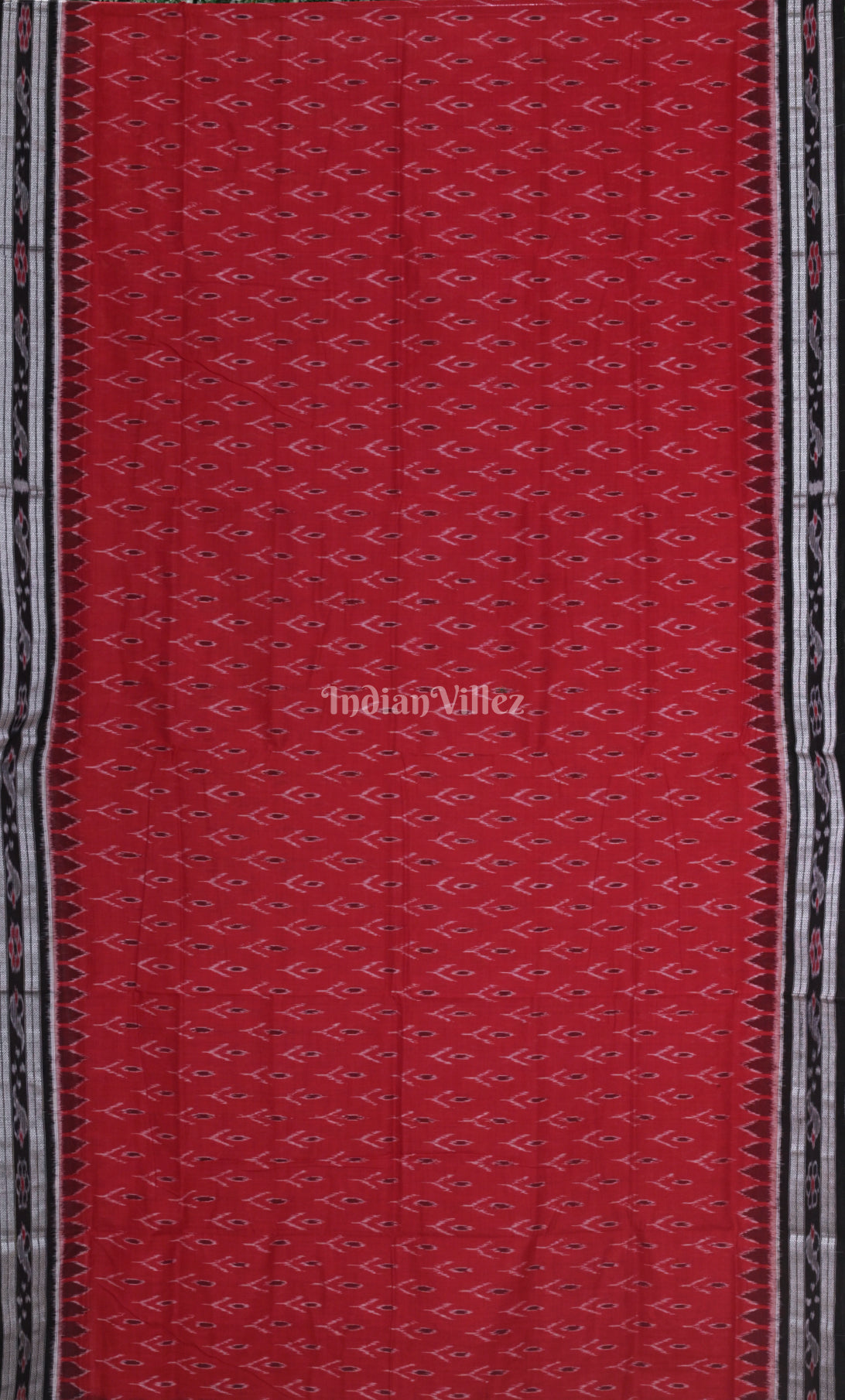 Red Black Mayur Chandrika Odisha Ikat Maniabandha Cotton Saree