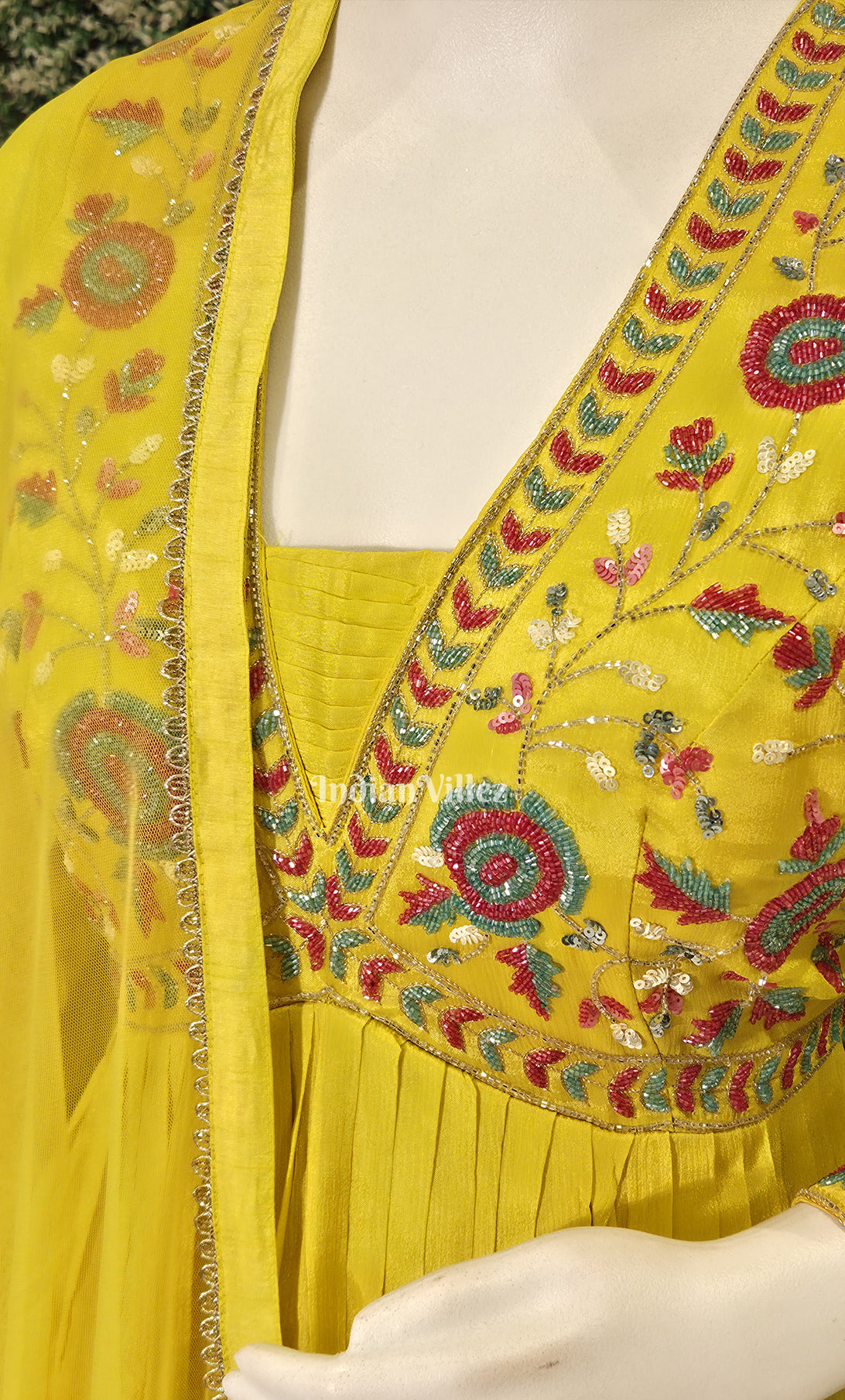 Mustard Yellow Floral Alia Cut Georgette Anarkali with Dupatta