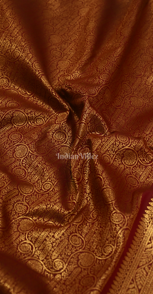 Exclusive Deep Maroon Gold Floral Pure Brocade Kanjivaram Silk Saree