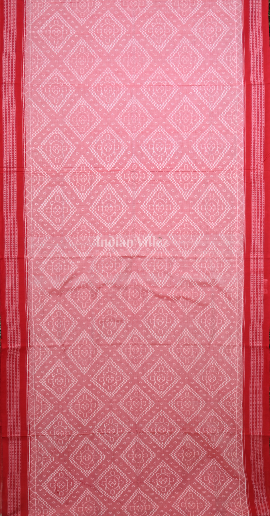 Pink Red Geometric Pattern Odisha Ikat Sambalpuri Cotton Saree 