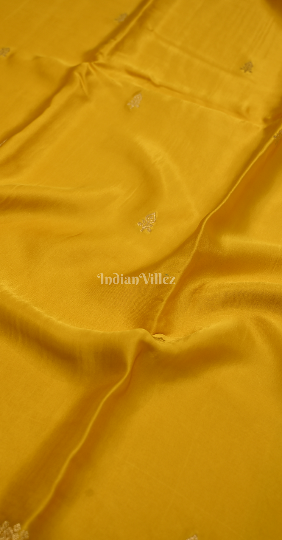 Mustard Yellow Floral Motif Pure Mashru Satin Silk Banarasi Saree 