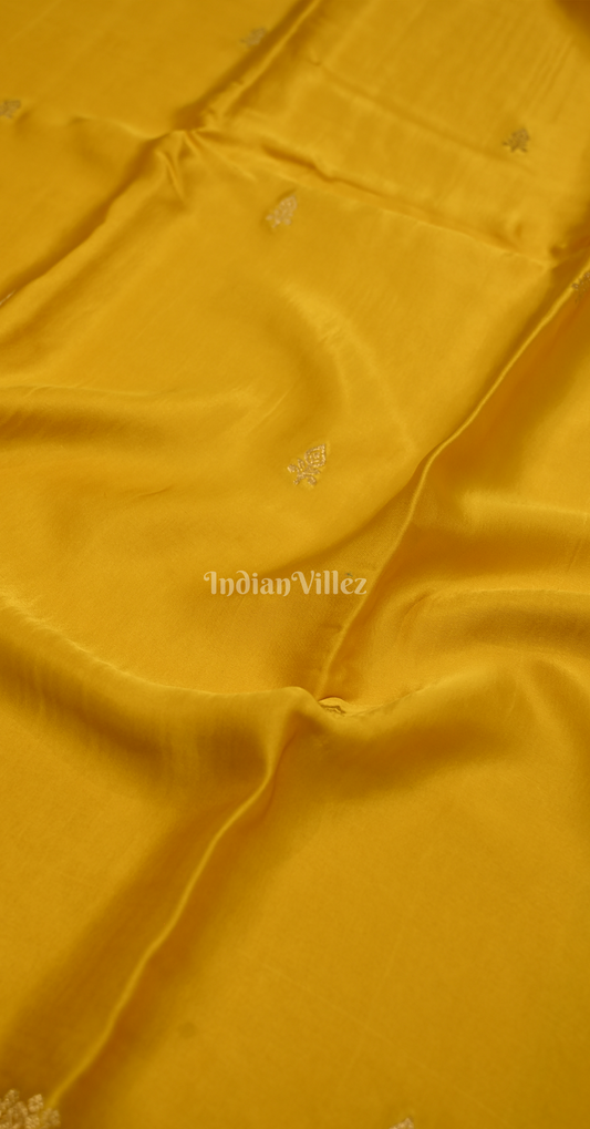 Mustard Yellow Floral Motif Pure Mashru Satin Silk Banarasi Saree 