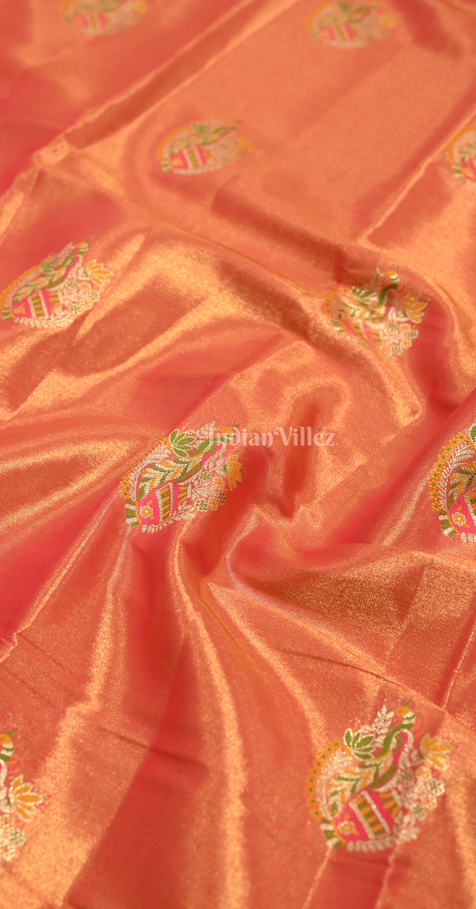 Peach Orange Pure Kanjivaram Tissue Silk Saree