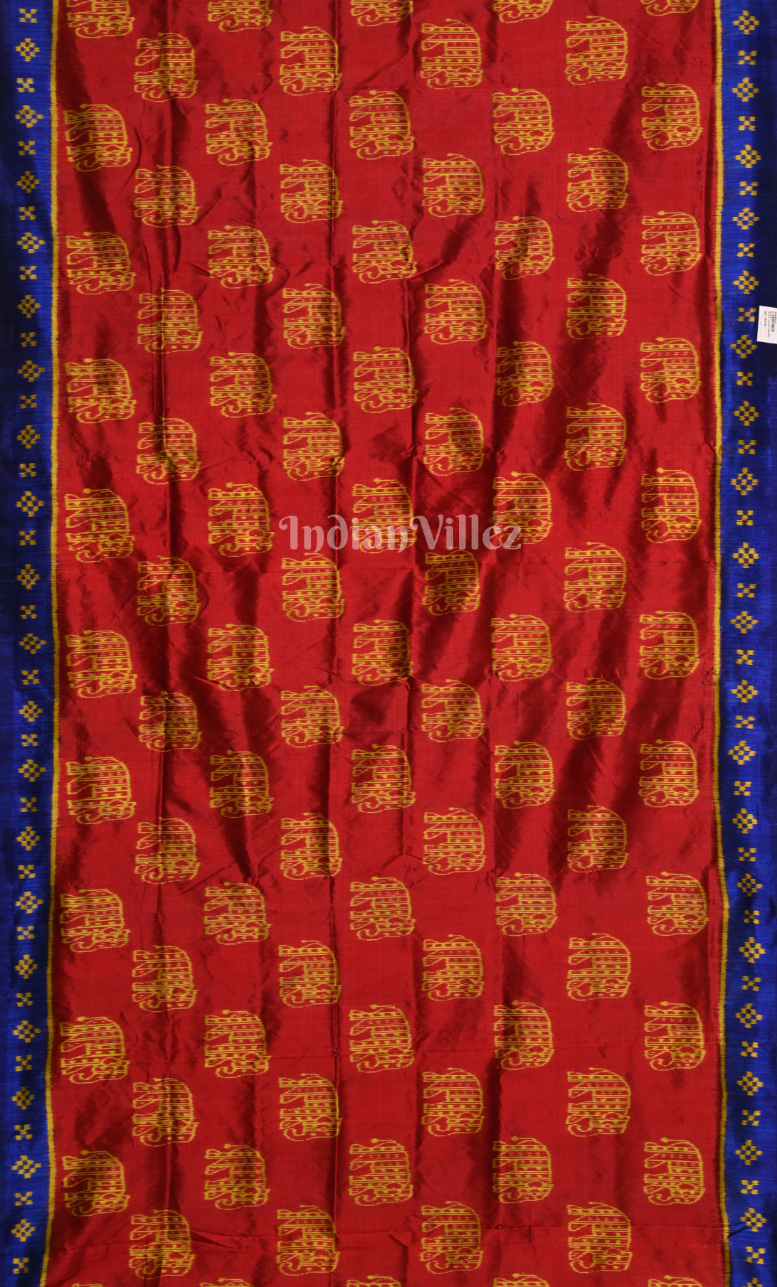 Red Blue Elephant Motif Odisha Ikat Contemporary Designer Silk Saree 