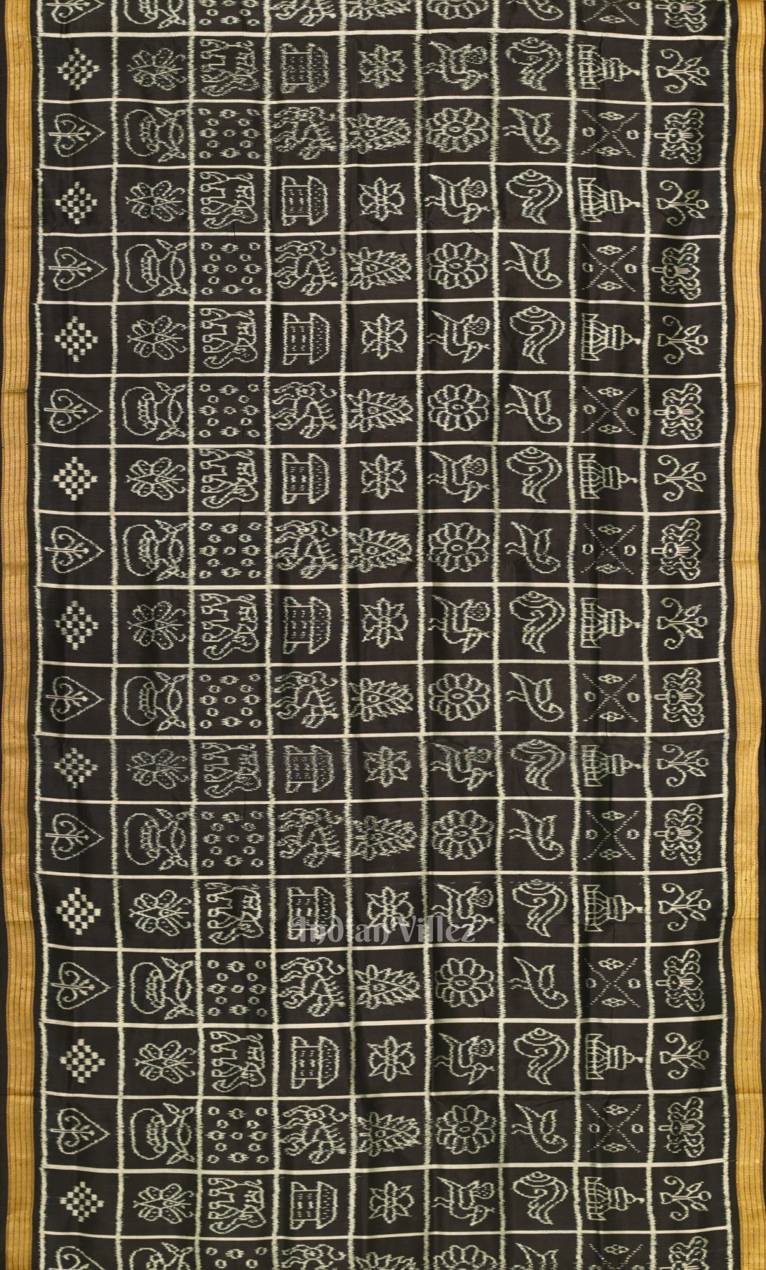 Black Nabakothi Odisha Ikat Sambalpuri Silk Saree