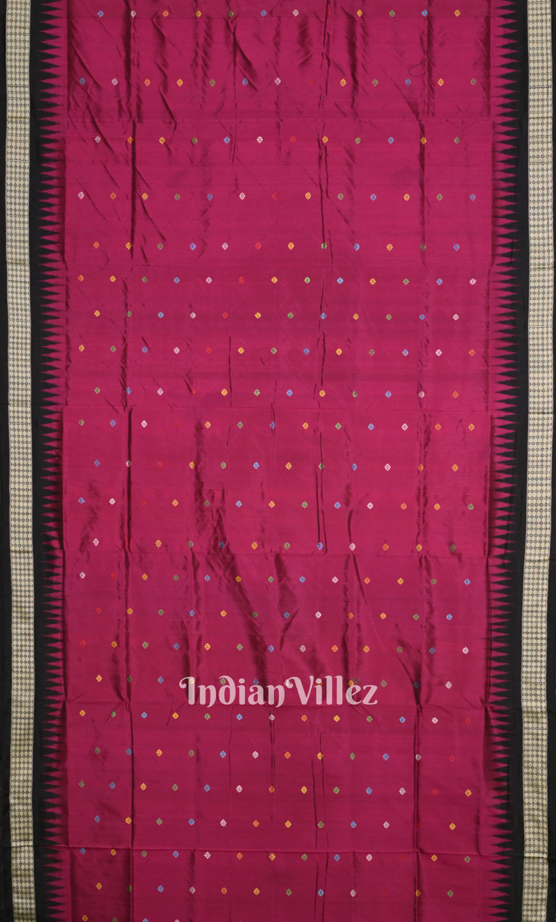 Magenta Pink Black Dolabedi  Bomkai Sambalpuri Ikat Silk Saree