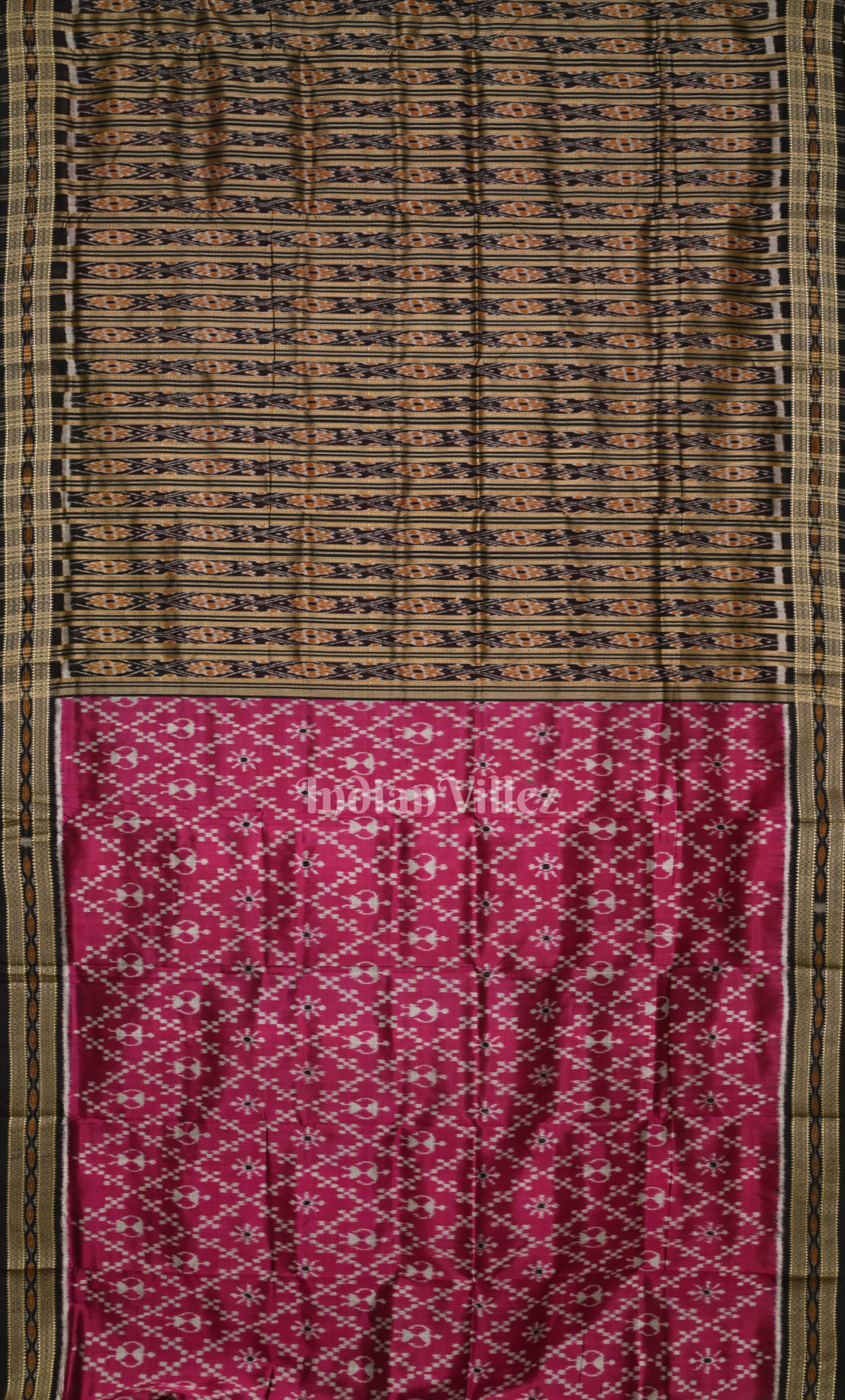 Magenta  Black Tribal Theme Odisha Ikat Khandua Silk Saree 