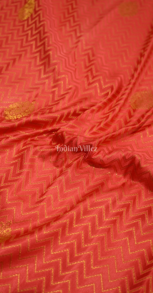 Carrot Pure Satin Kanjivaram Silk Saree with Brocade Work