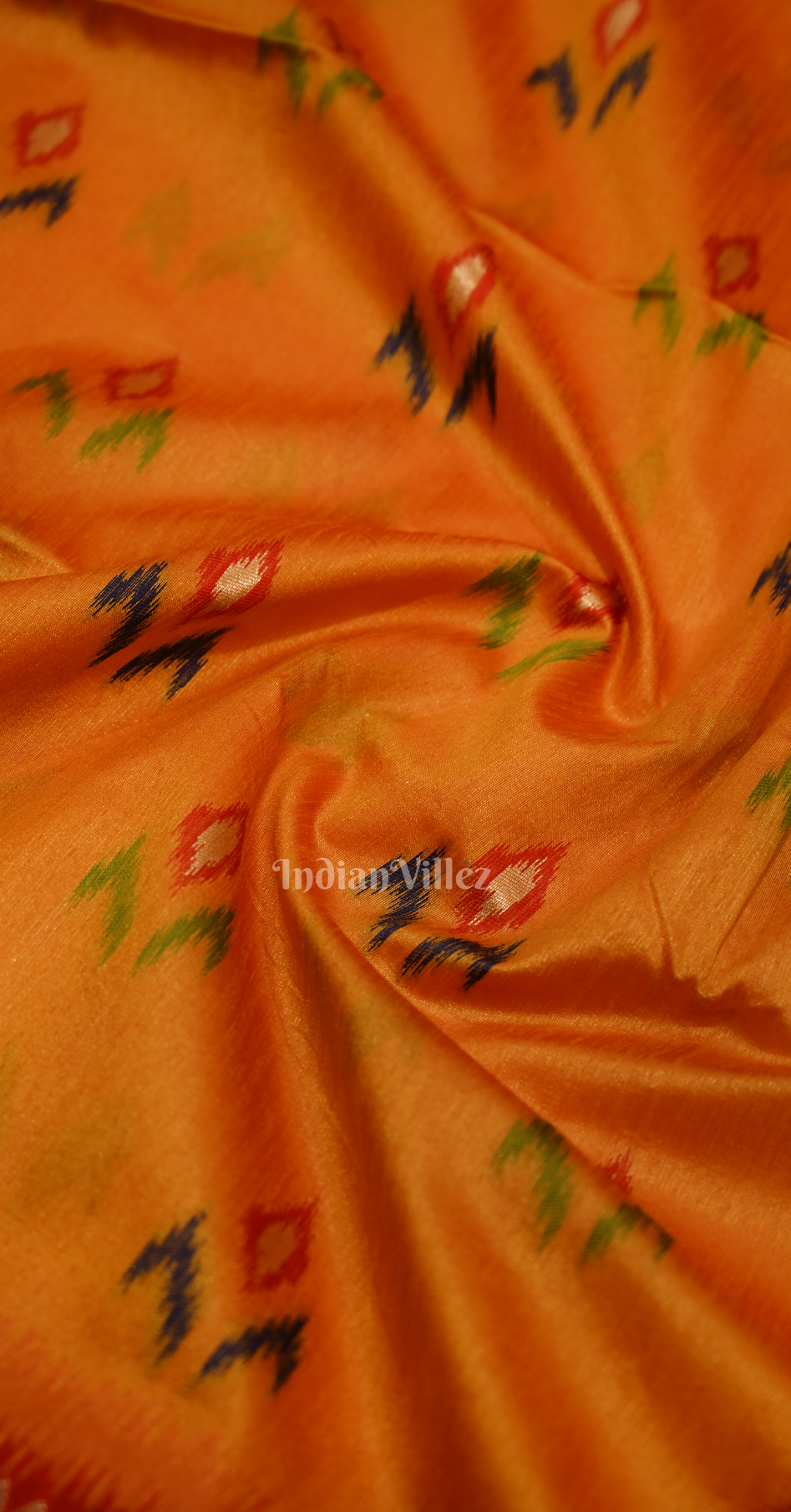 Mustard Yellow Red Ikat Saree with Zari Border Tussar Silk