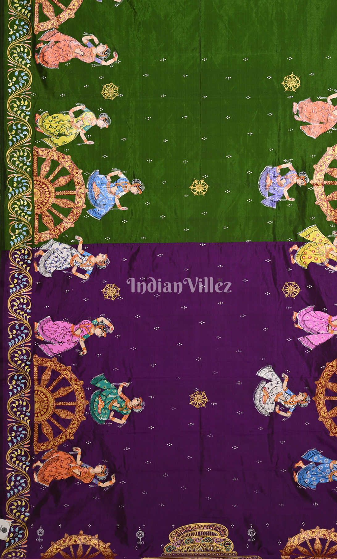 Purple Green Nartaki Konark Temple Hand-Painted Pattachitra Saree