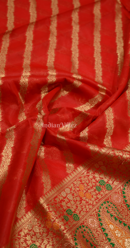 Red Two Tone Meenakari Weaving Organza Banarasi Saree
