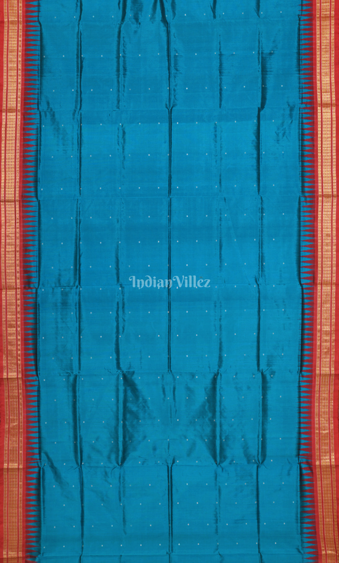 Peacock Blue Red Buti Odisha Ikat Bomkai Half Tissue Silk Saree