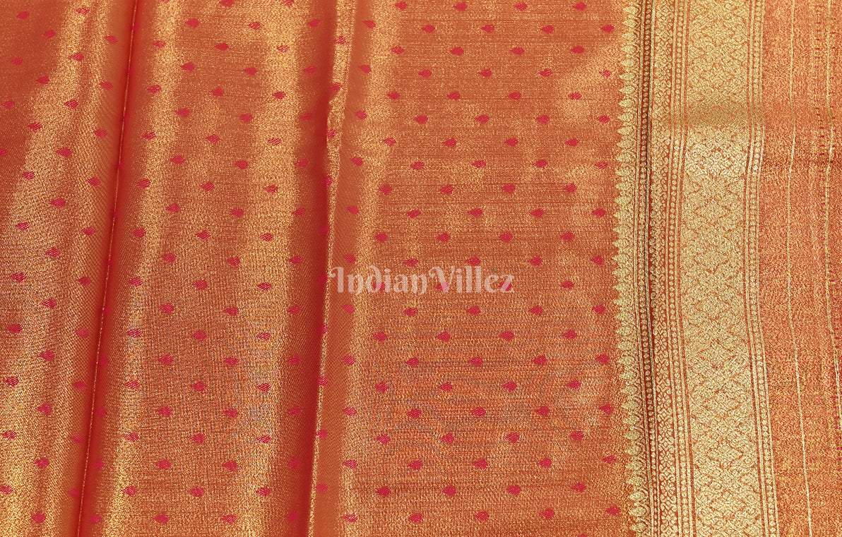 Green Red Dual Tone Brocade Pure Kanjivaram Tissue Silk Saree