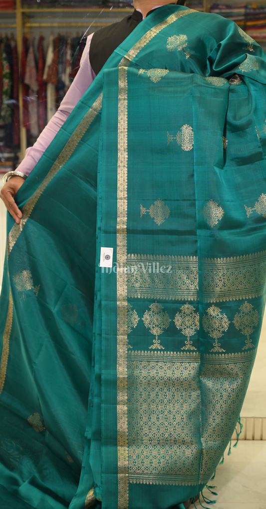 Rama Green Golden Pure Kanjivaram Soft Silk Saree