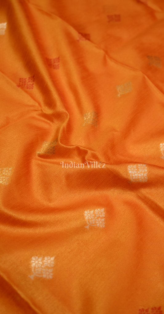 Yellow Red Tussar Banarasi Saree With Emboridery on Pallu