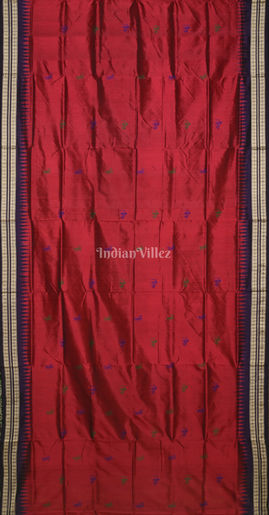 Red Maroon Tribal Doli Sawari Odisha Ikat Bomkai Sambalpuri Silk Saree 