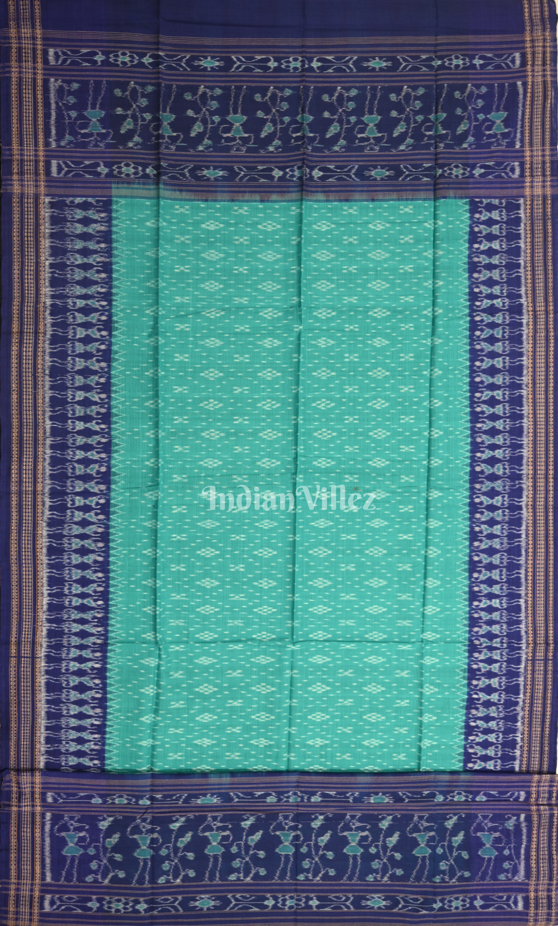 Navy Blue Sea Green Tribal Design Odisha Ikat Sambalpuri Dress Set & Dupatta 