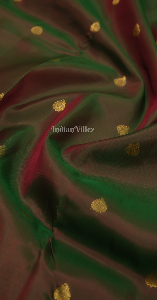 Moss Green Maroon Dual Tone Butta Brocade Pure Kanjivaram Silk Saree 