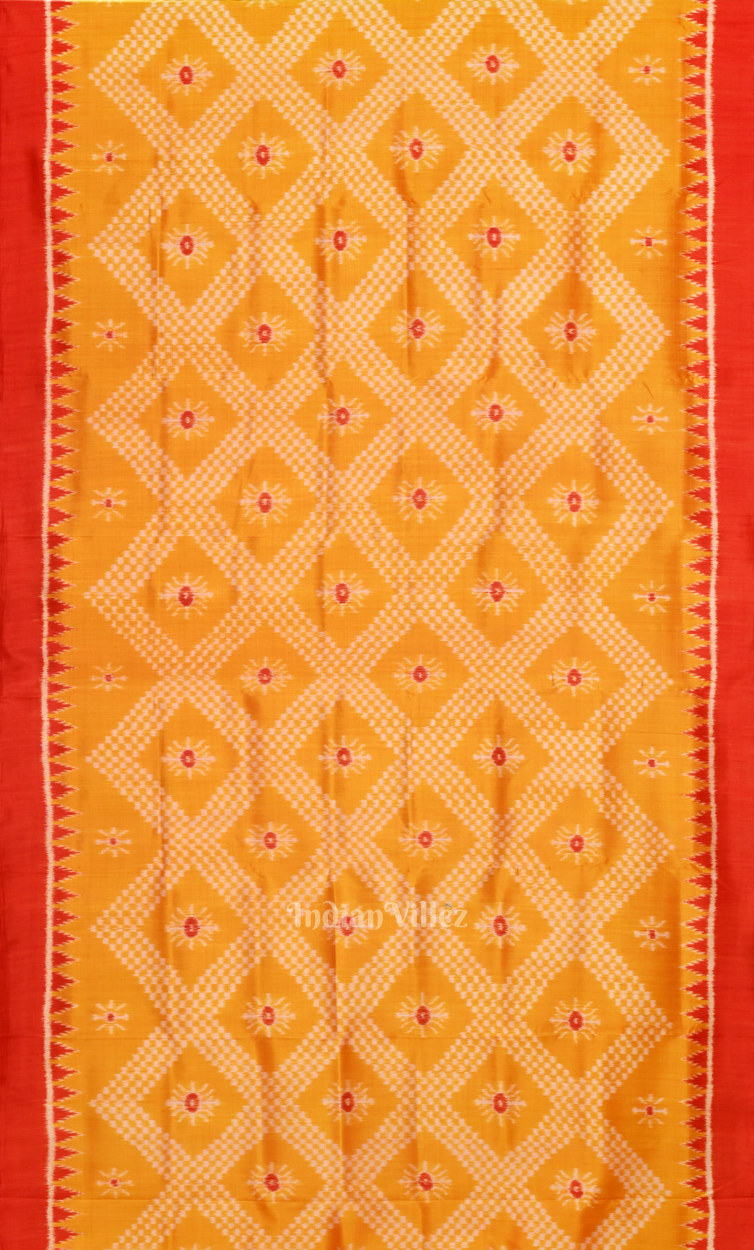 Yellow Red Tarabali  Odisha Ikat Contemporary Silk Saree 