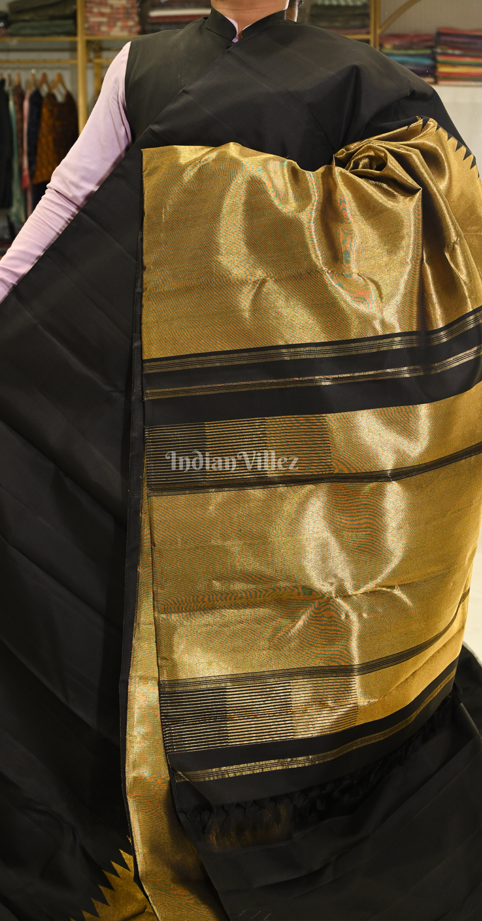 Exclusive Black Golden Pure Kanjivaram Tissue Silk Saree 