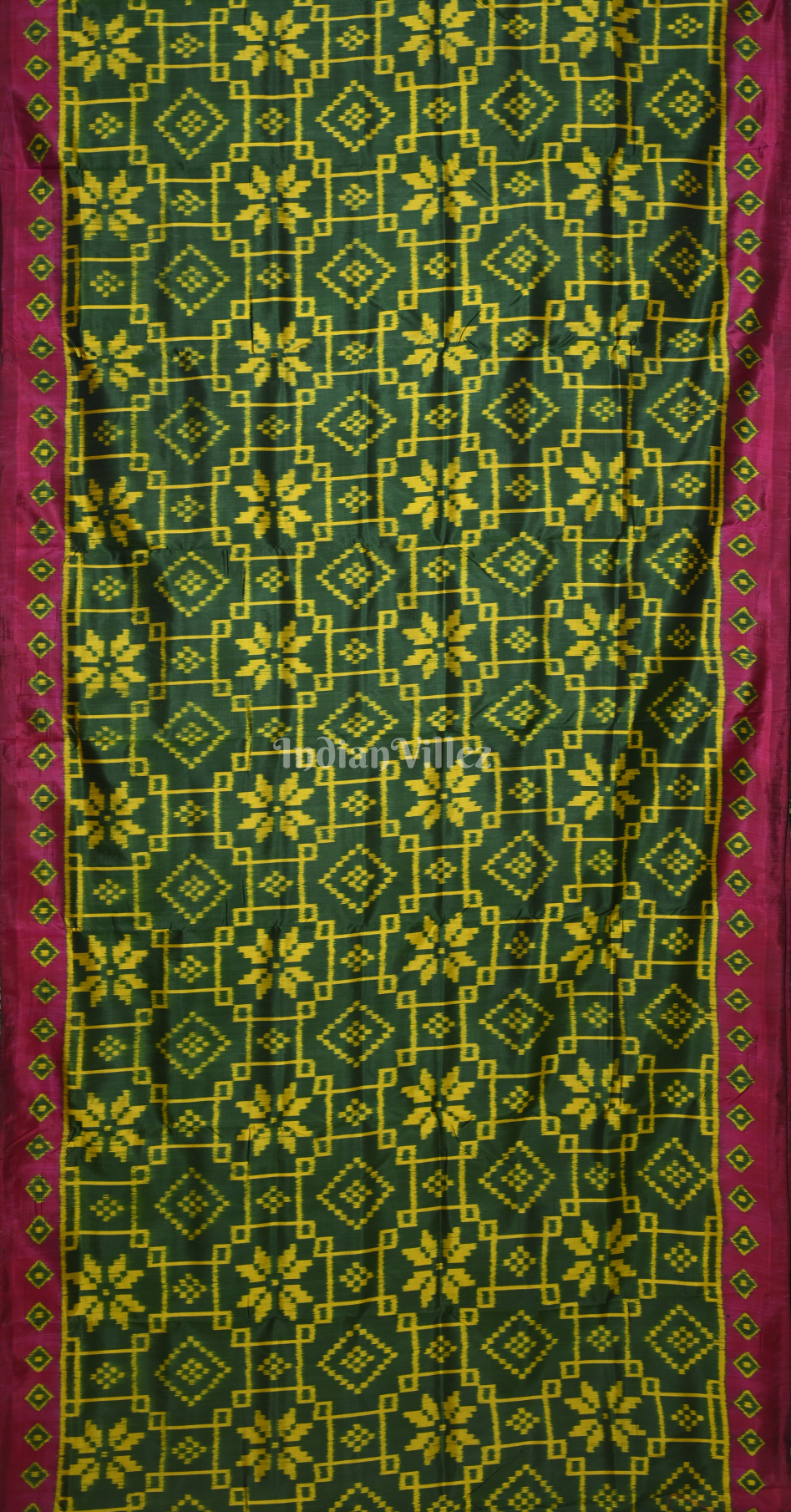 Green Magenta Pink Telia Rumal Contemporary Designer Saree with Elephant Anchal 