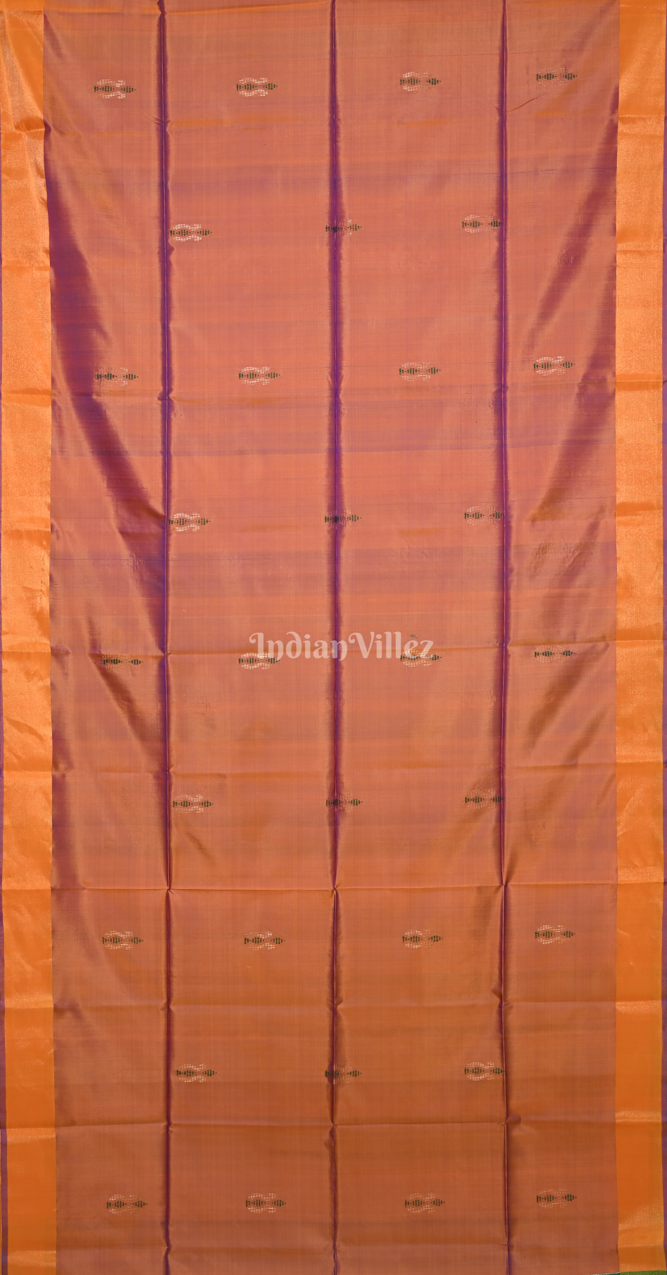 Rust Orange Green Pure Bishnupuri Silk Saree 