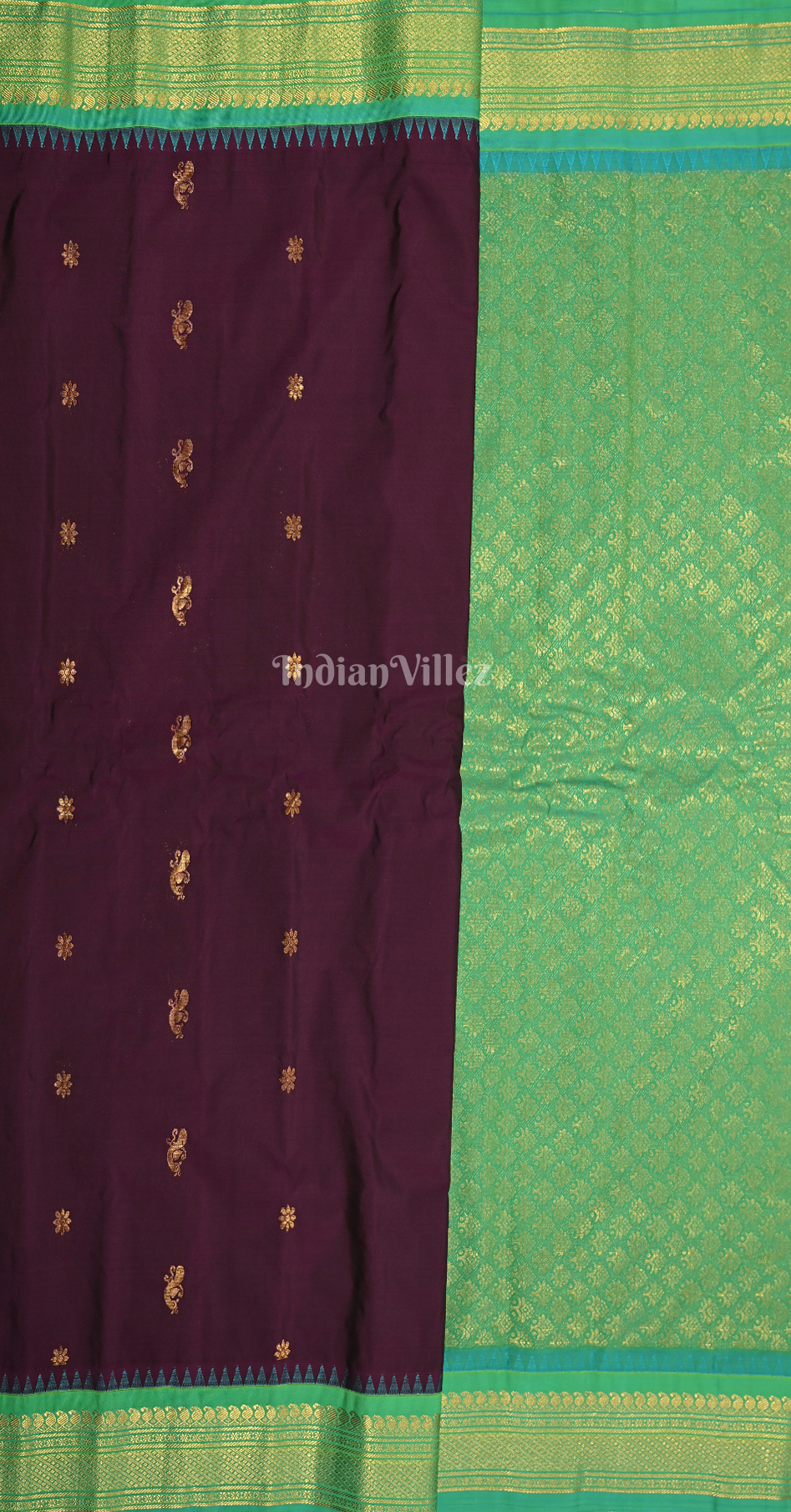 Purple Green Butta Design Pure Gadwal Silk Saree 