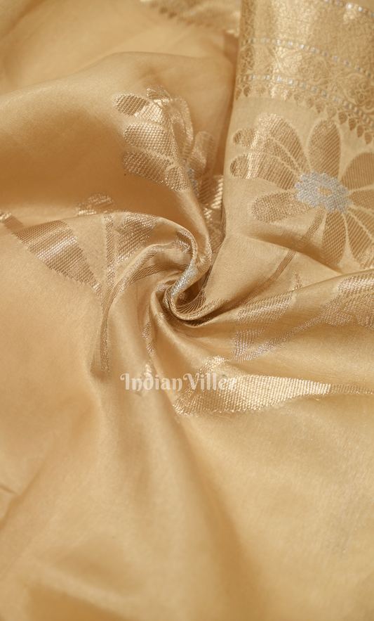 Beige Gold Pure Kora Organza Banarasi Tissue Saree