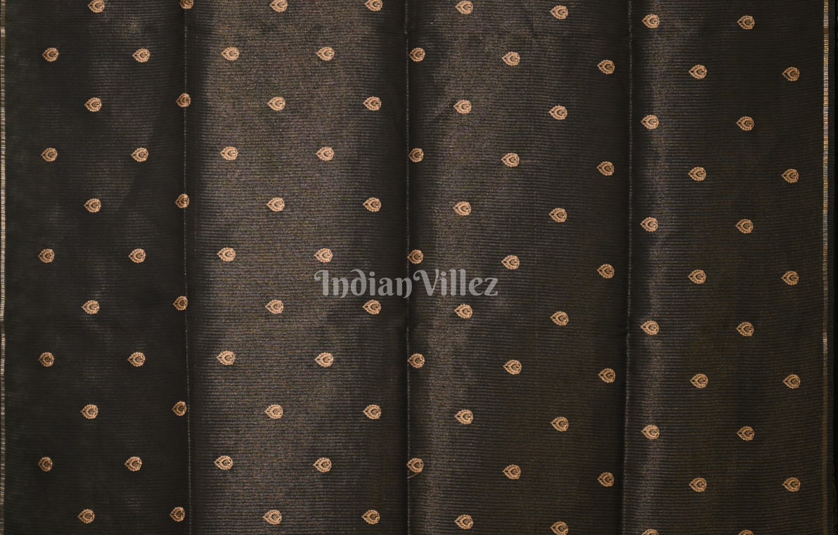 Black Stripped Tussar Silk Saree with Embroidery Work