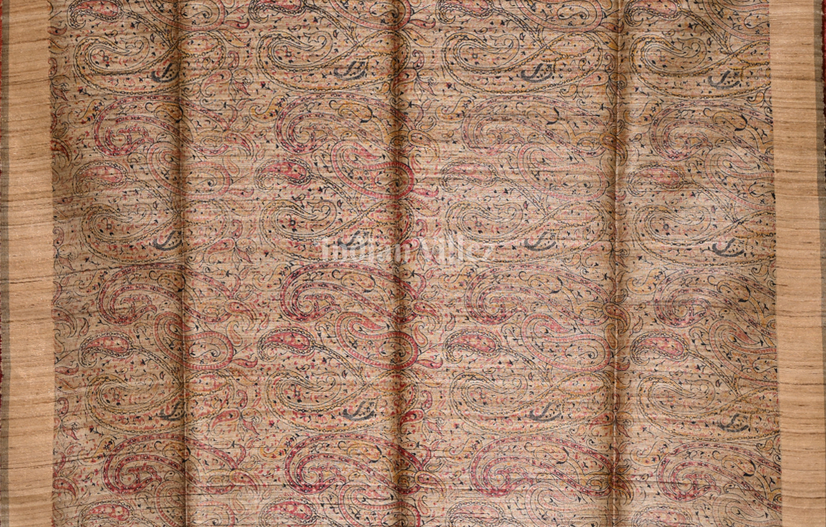 Maroon Beige Pure Tussar Silk Saree