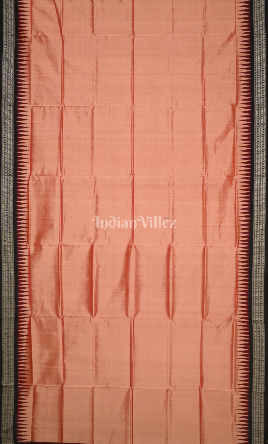 Peach Black Odisha Ikat Bomkai Sambalpuri Silk Saree