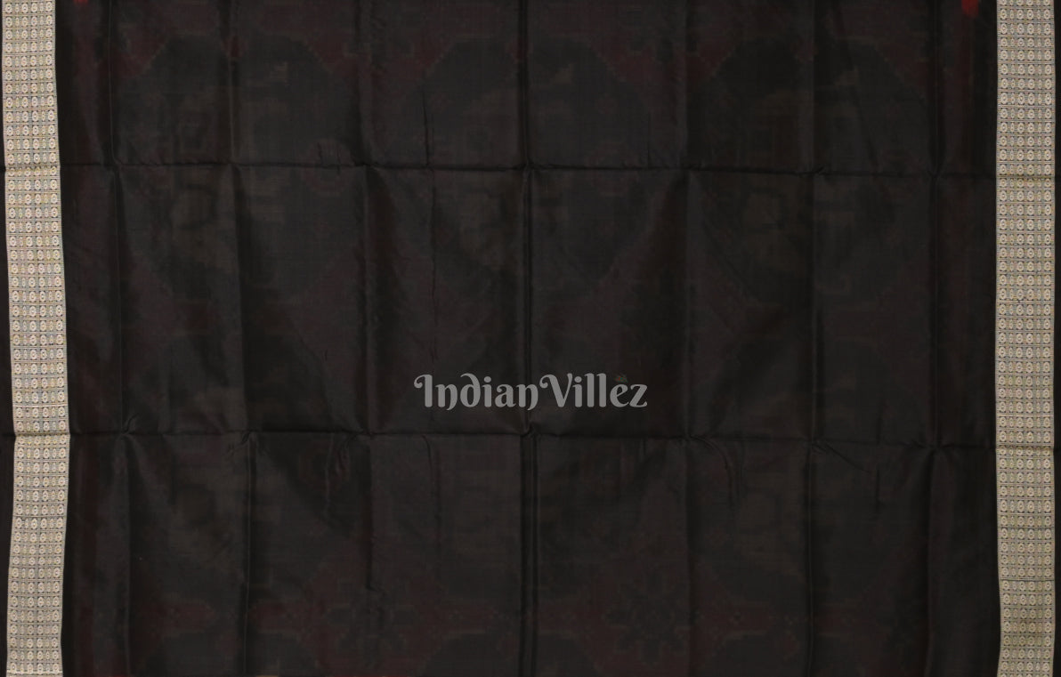 Black Red Elephant Motif Odisha Ikat Sambalpuri Silk Saree