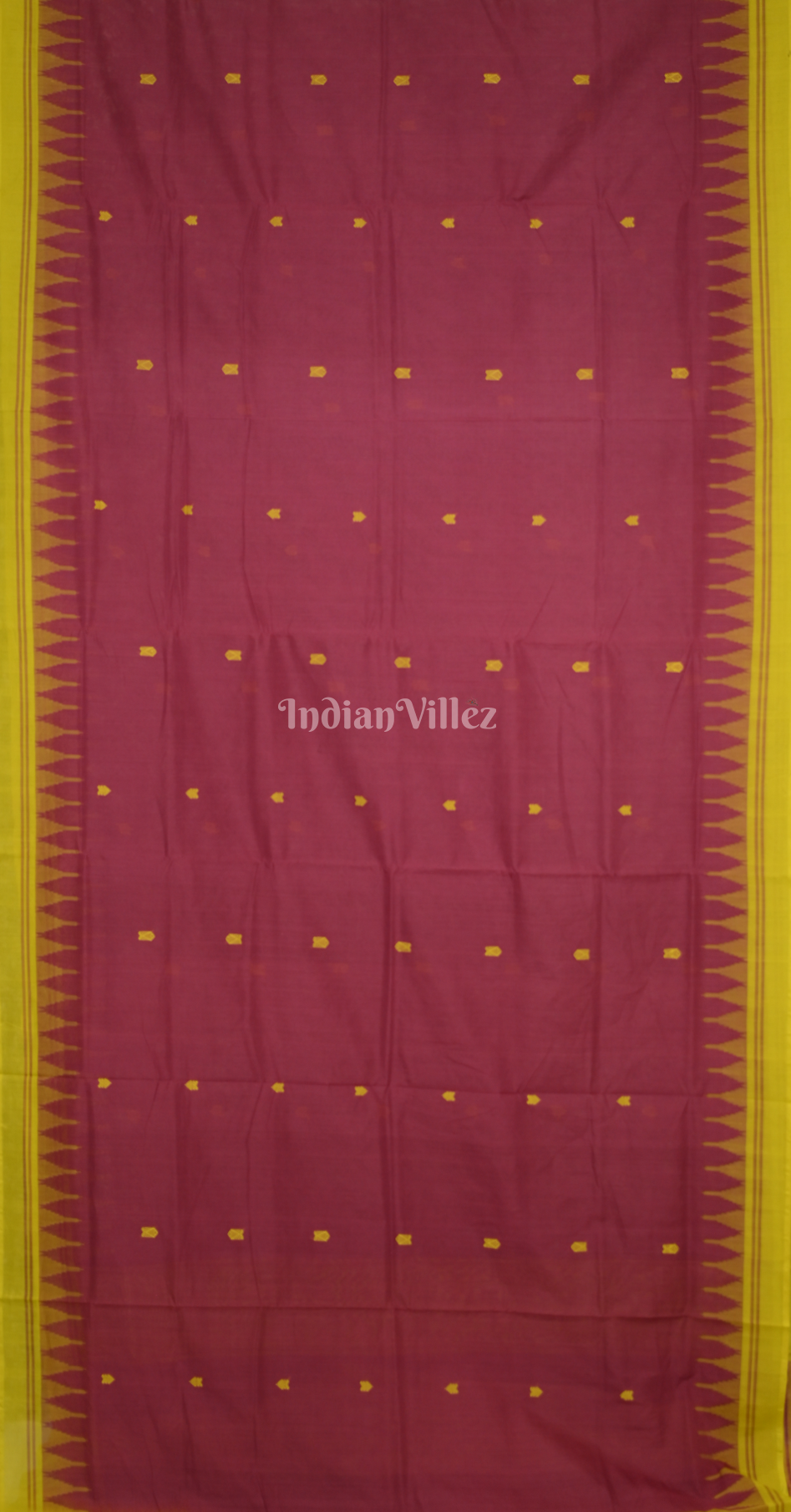 Maroon Yellow Fish Motif Odisha Ikat Bomkai Cotton Saree
